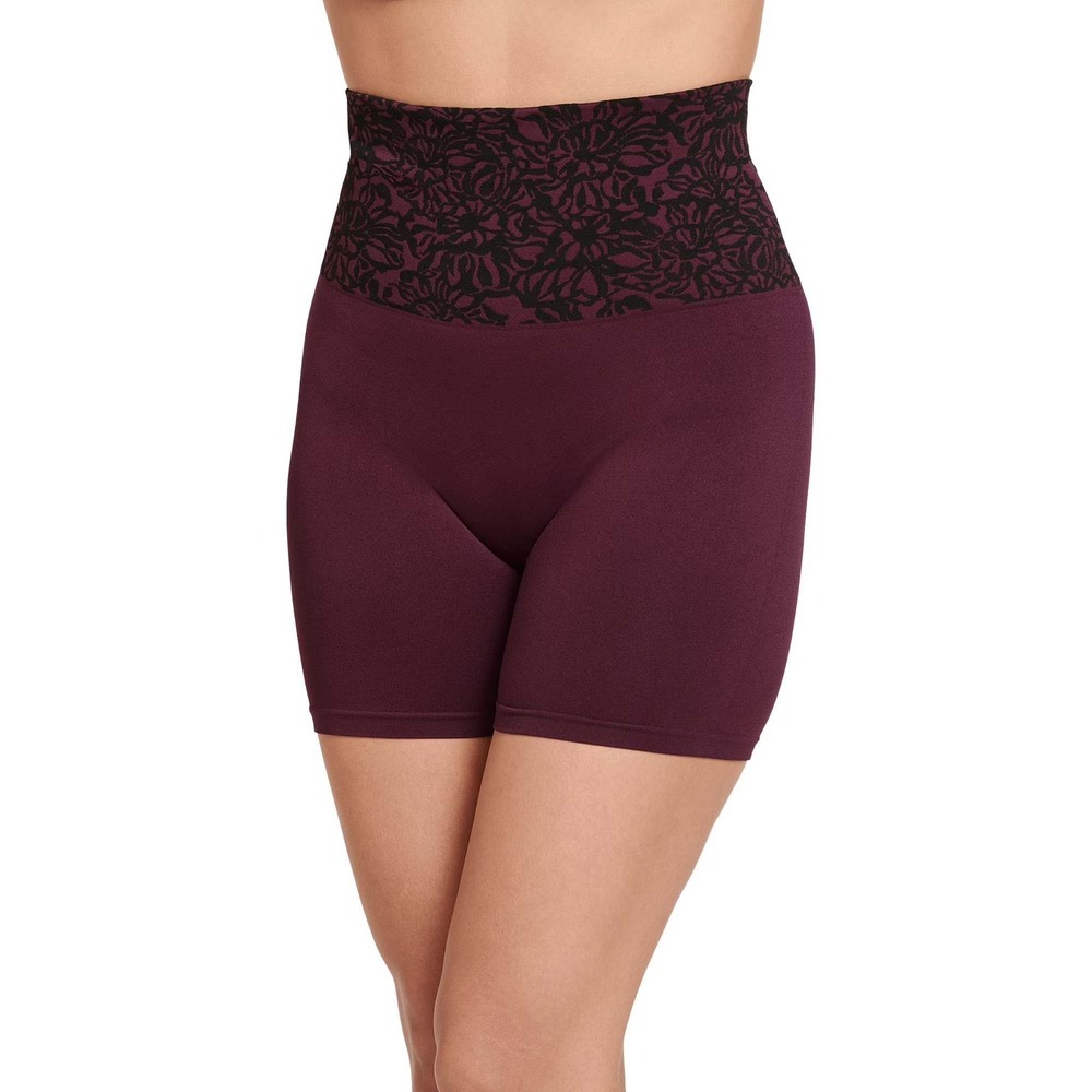 Jockey Essentials Seamfree Slimming Short Women M Floral Black Currant Shapewear